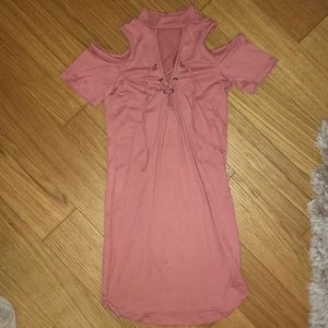 Pink suede form fitting dress